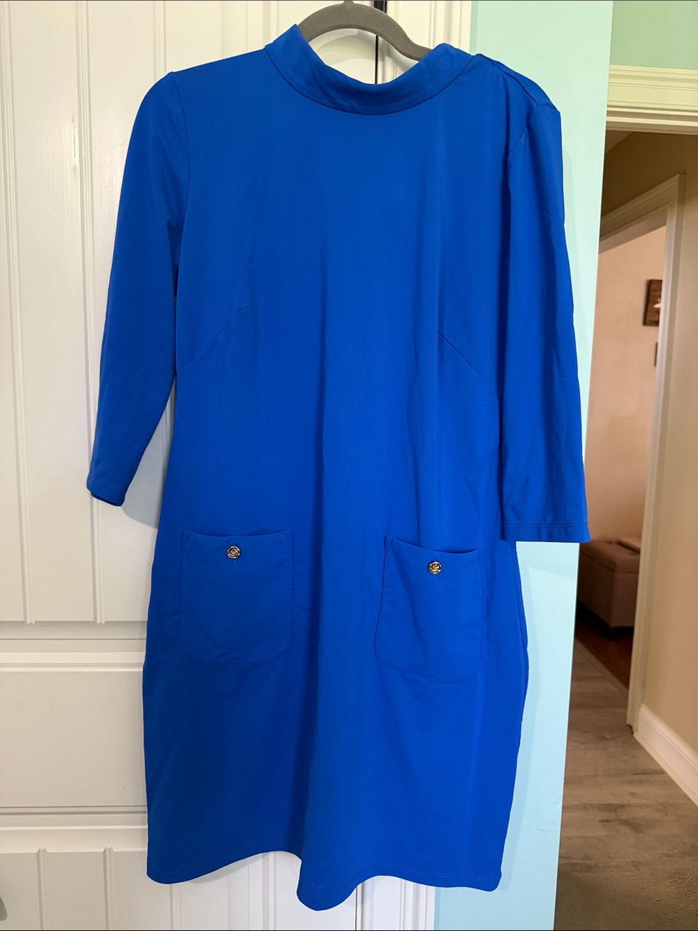 Katherine Way Cobalt Blue Midi Dress with Patch Pockets